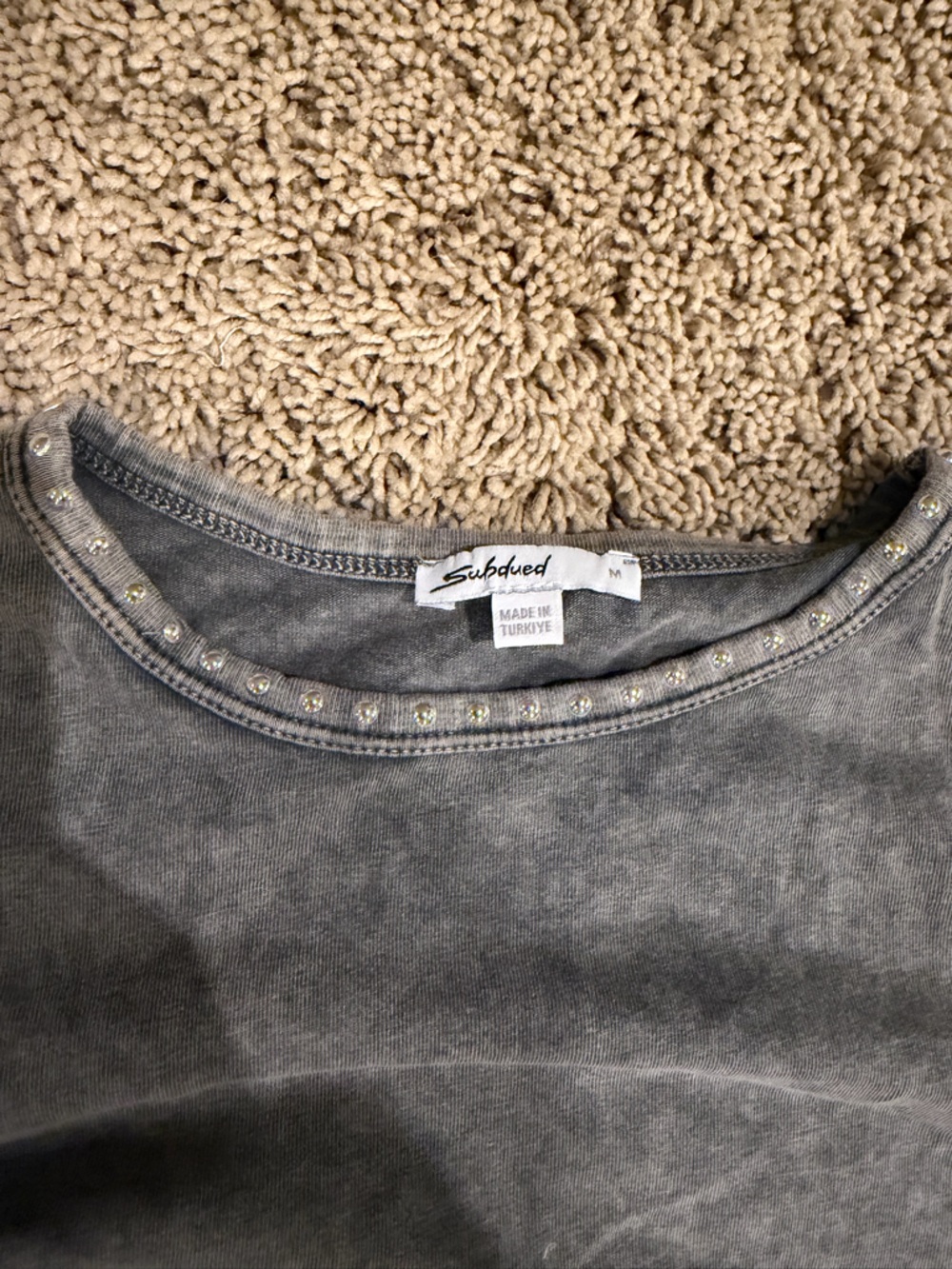 Subdued Washed Black grey studded tshirt